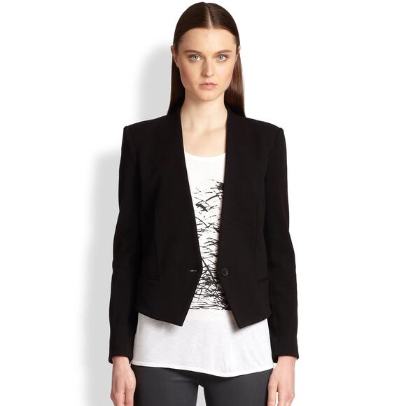 Helmut Lang Crop Wool Blend Tuxedo Blazer 4